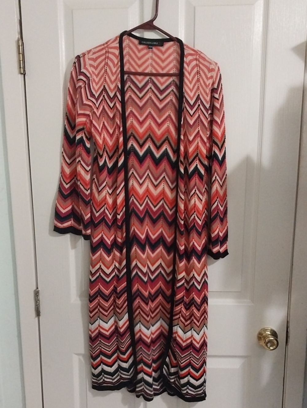 Colleen Lopez Coral & Cream Chevron Knit Cardigan 100% Cotton